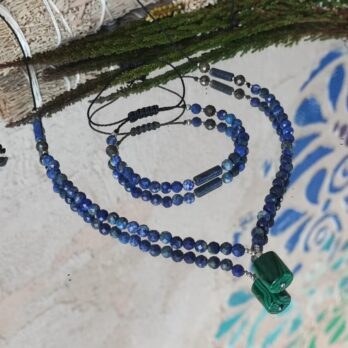 Komplet z Malachitem i Lapis Lazuli “Ourea” połączenie serca z umysłem