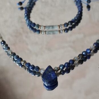 Komplet z Lapis Lazuli, Labradorytem “Erato”- twórcze pisanie, lekkie wysławianie