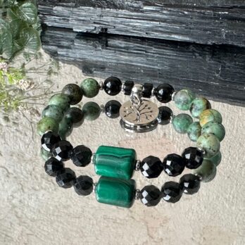 Bransoletka z Malachitem, Turmalinem i Jaspisem „Demeter” ochronno – miłosna