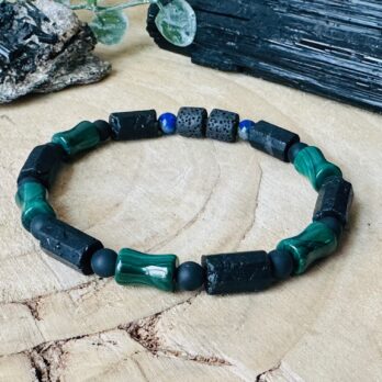 Męska bransoletka z Malachitem i Czarnym Turmalinem „Mentor I” trafne realizacje, miłość, ochrona