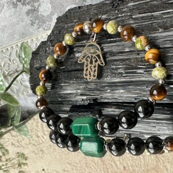 Amulet z Malachitu, Turmalinu,Tygrysiego „SpellBlock I” ochrona przed urokami