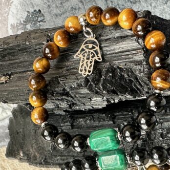 Amulet z Malachitu, Turmalinu,Tygrysiego „SpellBlock” ochrona przed urokami