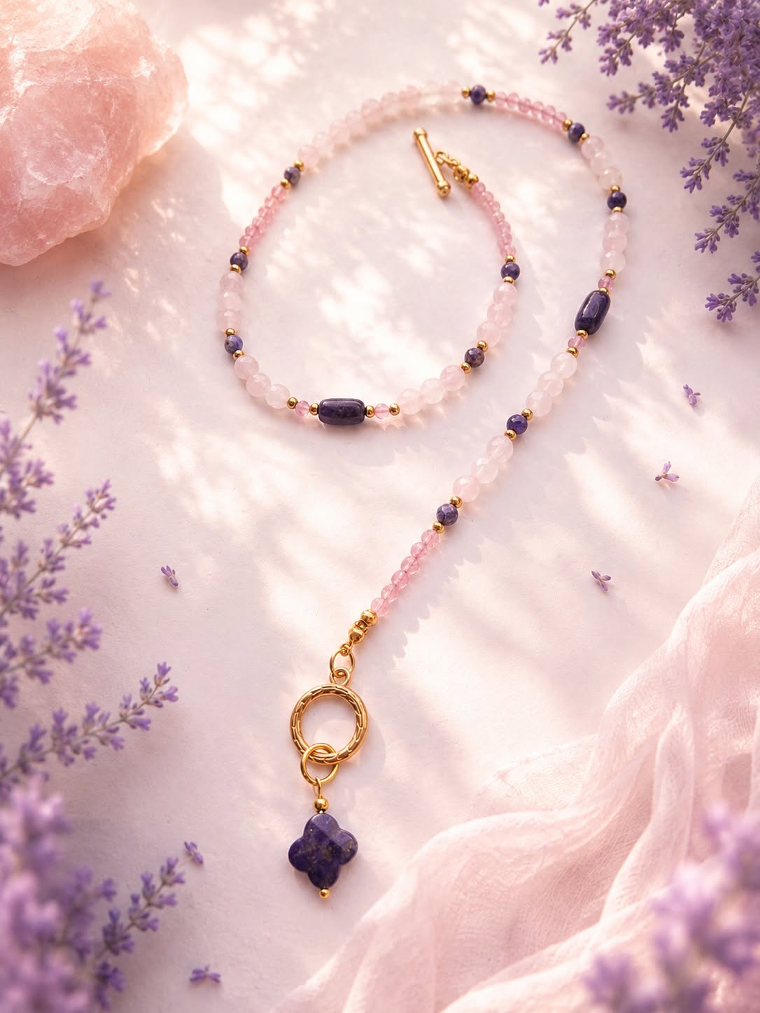 Amour de Soi – Ma Propre Voie | naszyjnik z kwarcu różowego i lapis lazuli - obrazek 2
