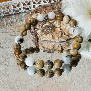 Bransoletka z Jaspisu Krajobrazowego z Kamieniem Księżycowym „Raven II”