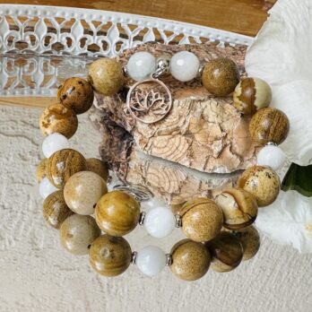 Bransoletka z Jaspisu Krajobrazowego z Kamieniem Księżycowym „Raven”