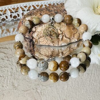 Bransoletka z Jaspisu Krajobrazowego z Kamieniem Księżycowym „Raven I”