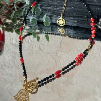 Naszyjnik z Turmalinu i Czerwonego Koralu „Nyoka” ochrona i ogień serca