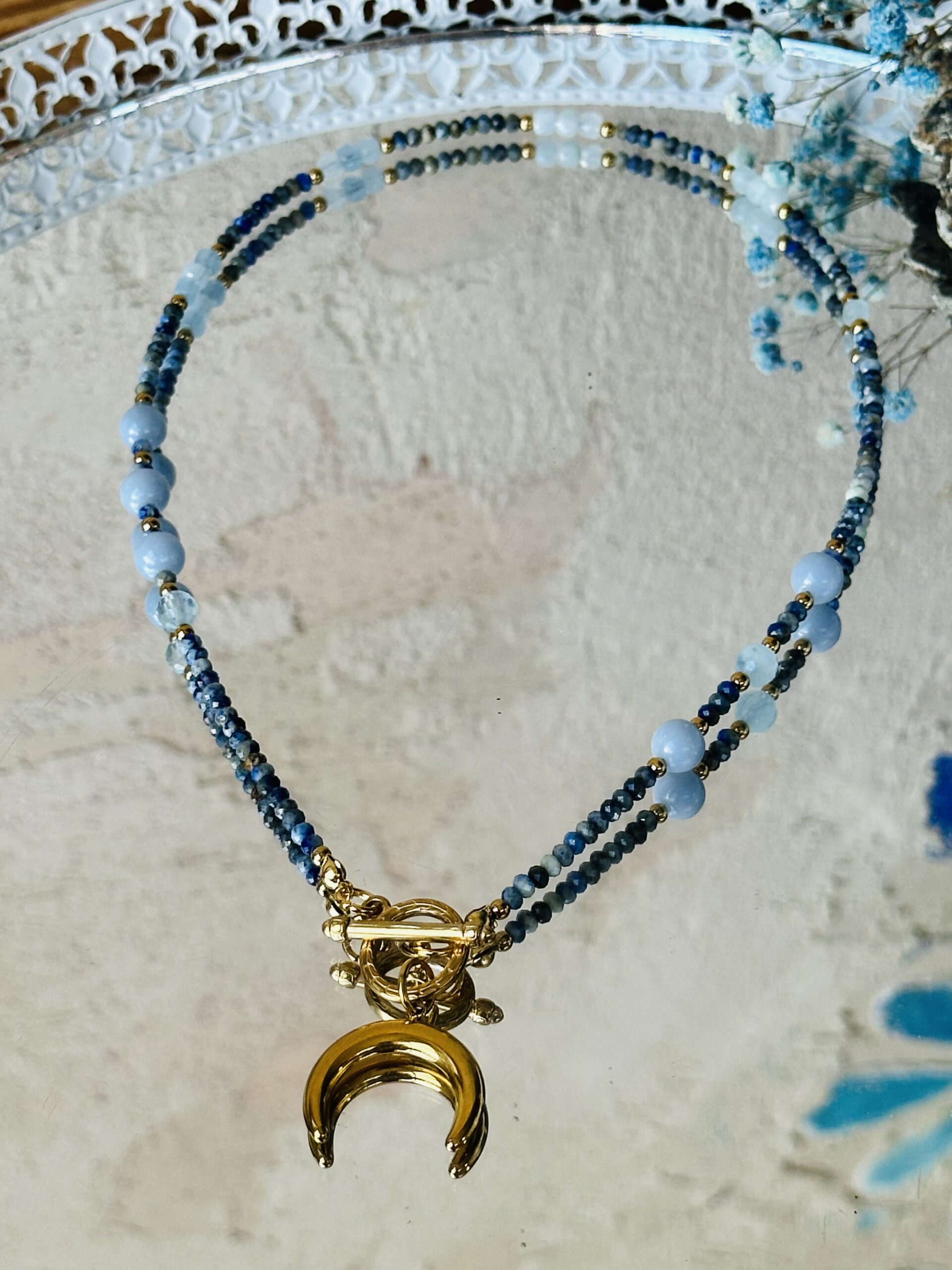Naszyjnik toggle Angelit z Akwamarynem i Lapis lazuli "Angelique" duchowe przewodnictwo - obrazek 2