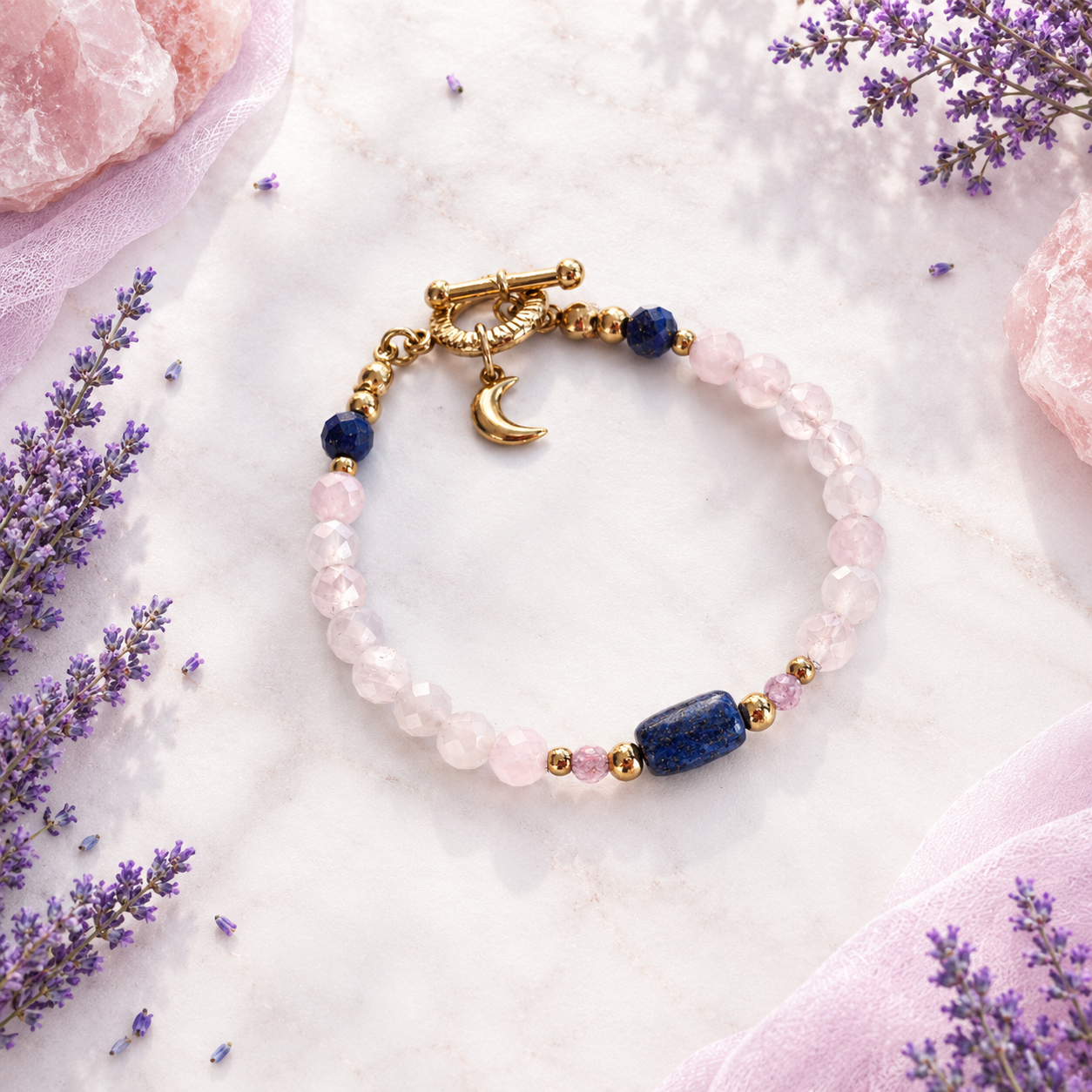 Ma Propre Voie – naszyjnik z kwarcu różowego i lapis lazuli, kolekcja Amour de Soi