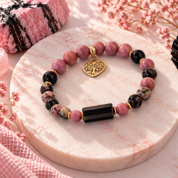 Amulet „Fortia I” — Czarny Agat, Czarny Turmalin i Rodonit | ochrona serca i własnej energii