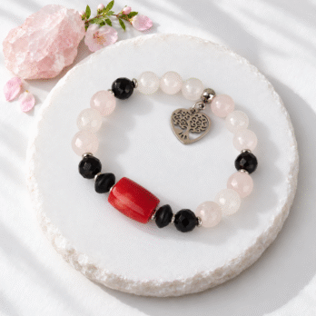 Amulet Serca z Kwarcu Różowego z Koralem „Satora I” uwolnienie od ciężaru emocji i ochrona